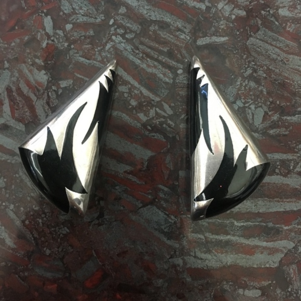 Triangular Black and Sterling Silver Clip Ons